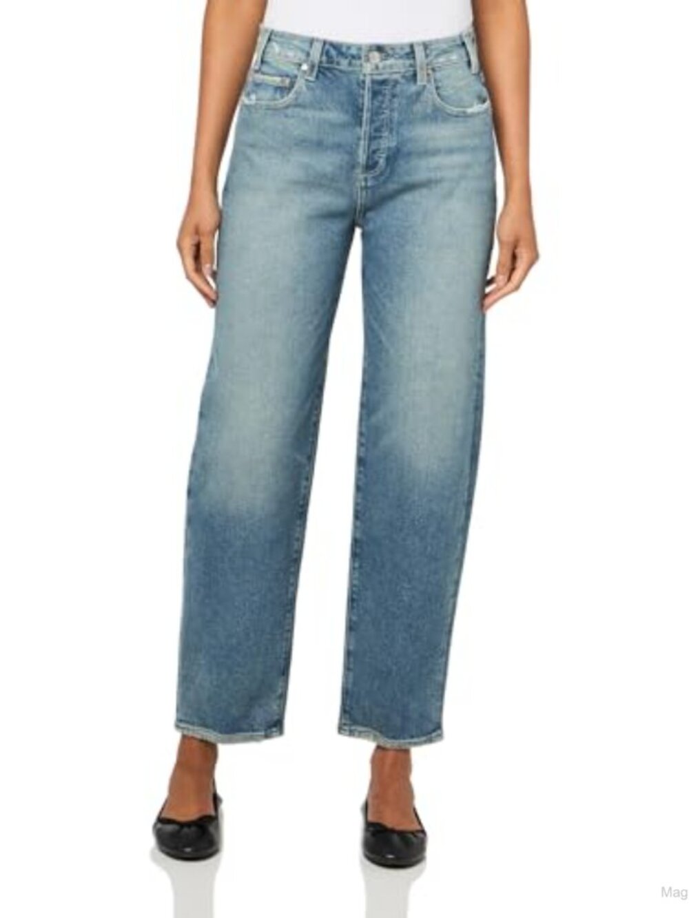 High Rise Straight Leg Jeans Covered Button Fly Vintage Belt Loops